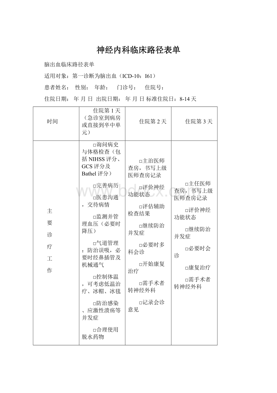 神经内科临床路径表单Word文件下载.docx_第1页