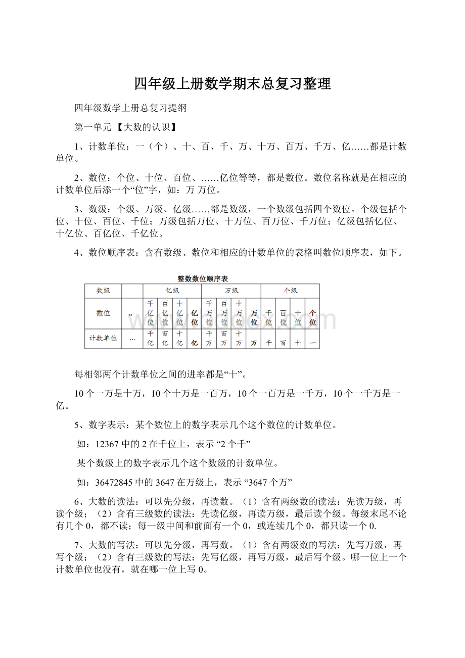 四年级上册数学期末总复习整理.docx