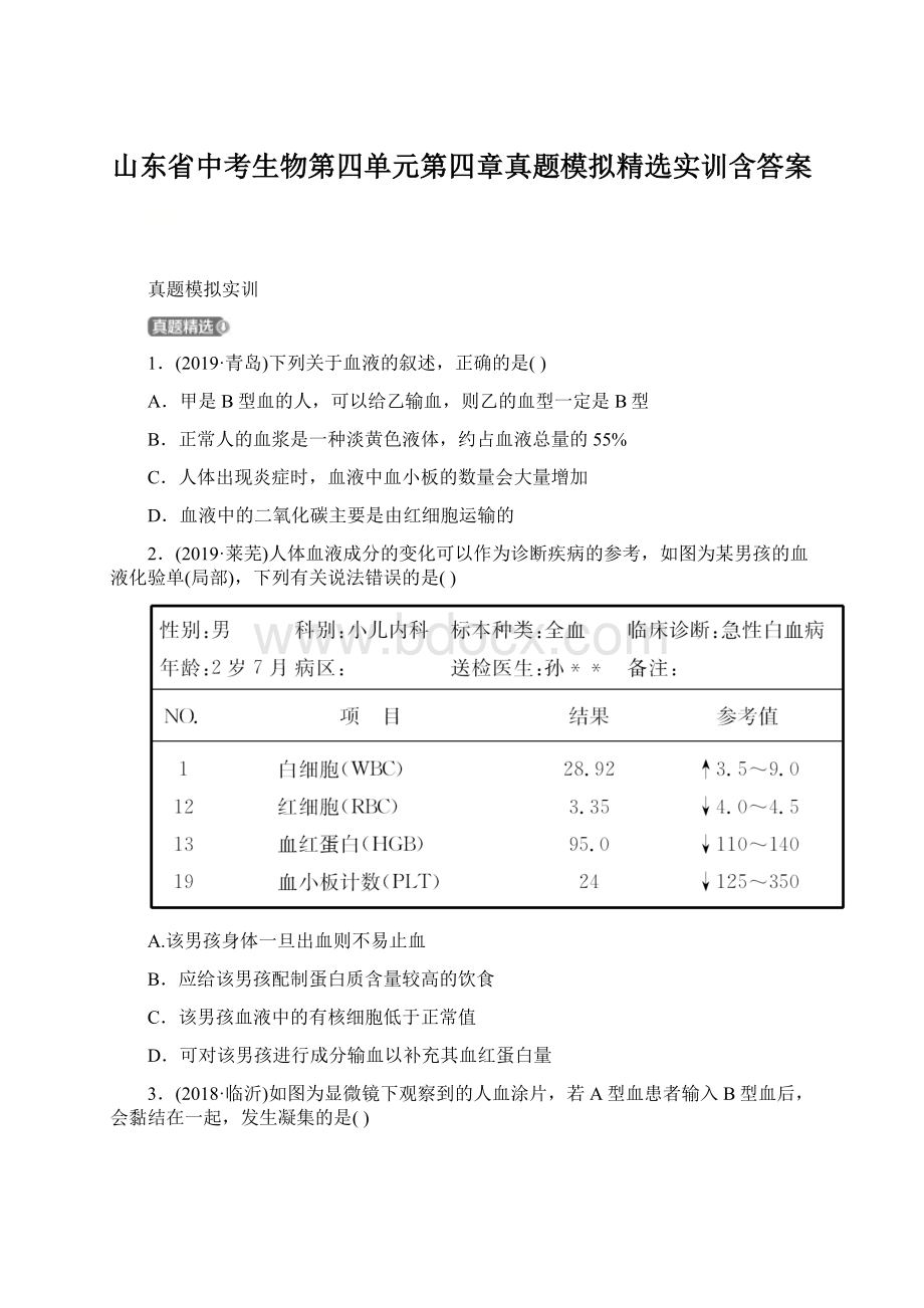 山东省中考生物第四单元第四章真题模拟精选实训含答案.docx