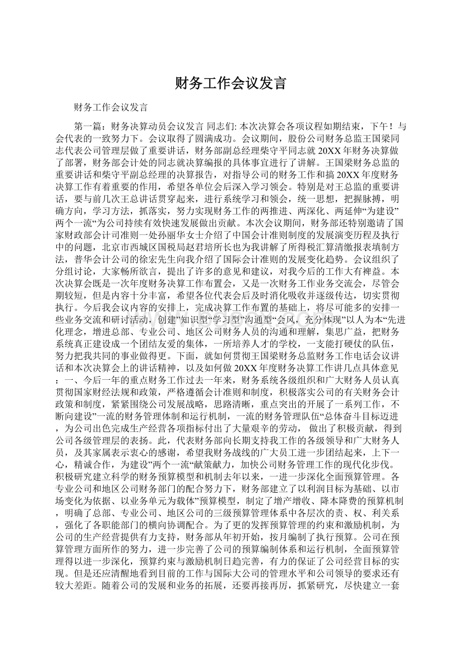 财务工作会议发言Word格式文档下载.docx_第1页