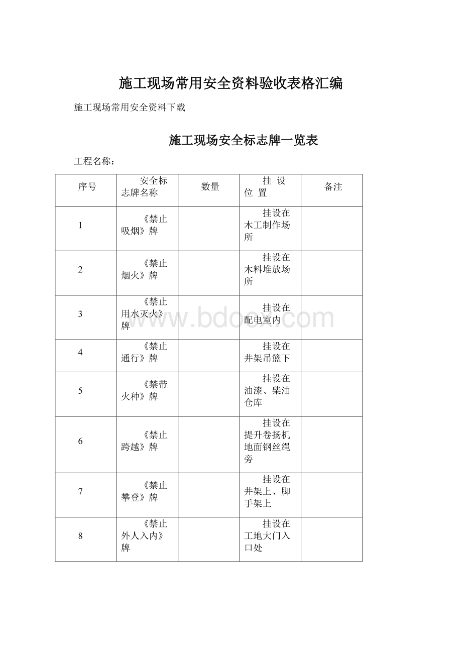 施工现场常用安全资料验收表格汇编.docx