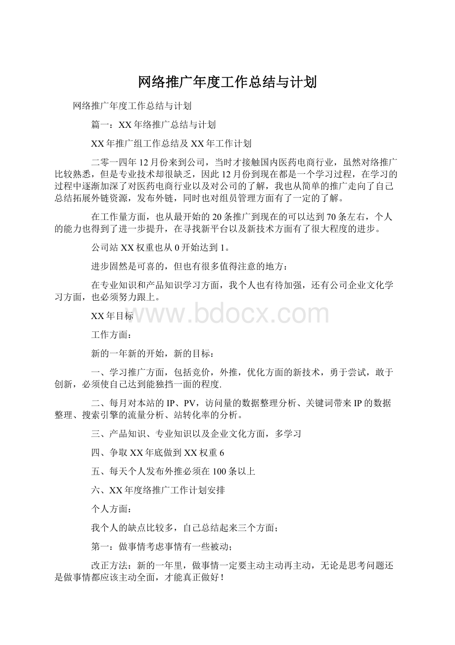 网络推广年度工作总结与计划Word文件下载.docx