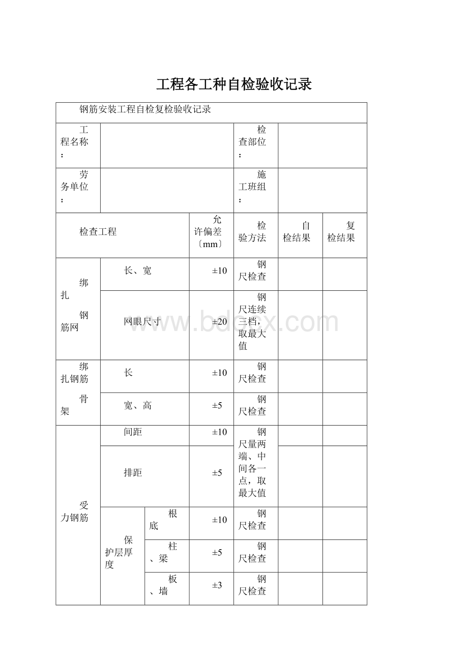 工程各工种自检验收记录.docx