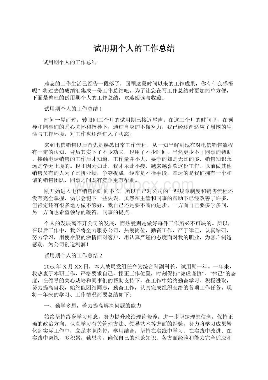 试用期个人的工作总结Word格式文档下载.docx_第1页