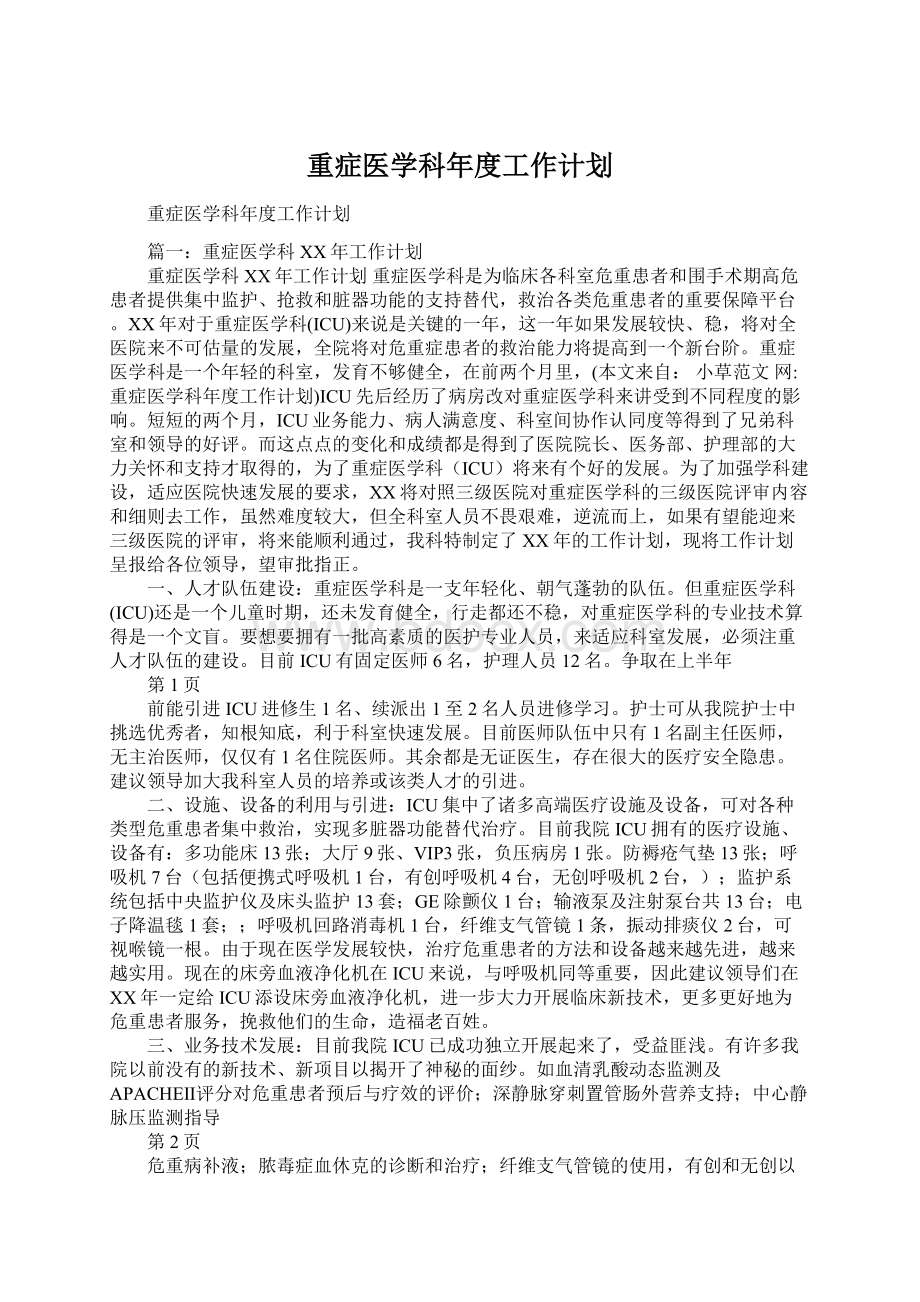 重症医学科年度工作计划文档格式.docx