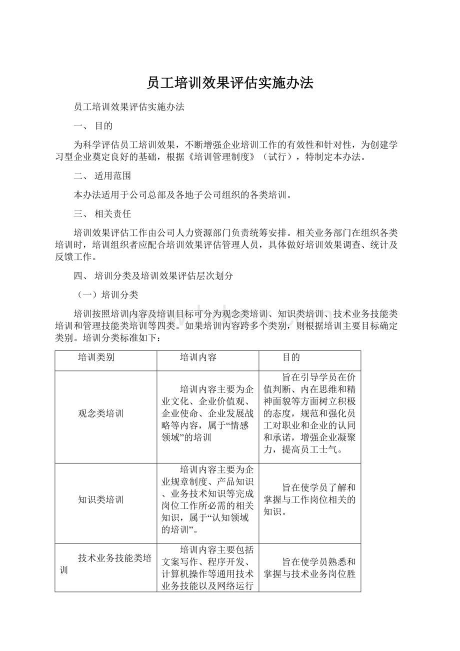 员工培训效果评估实施办法Word文件下载.docx