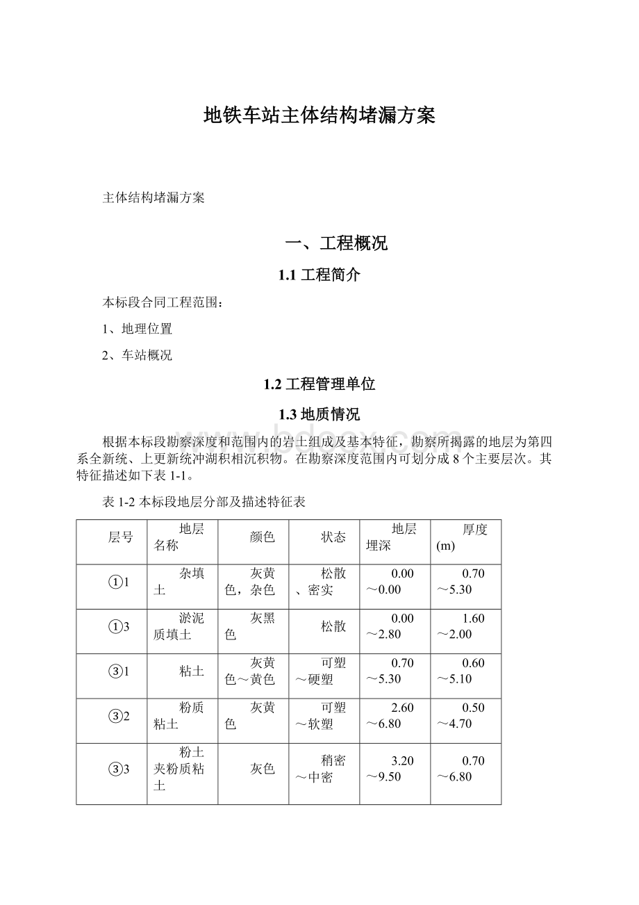 地铁车站主体结构堵漏方案Word文档下载推荐.docx_第1页