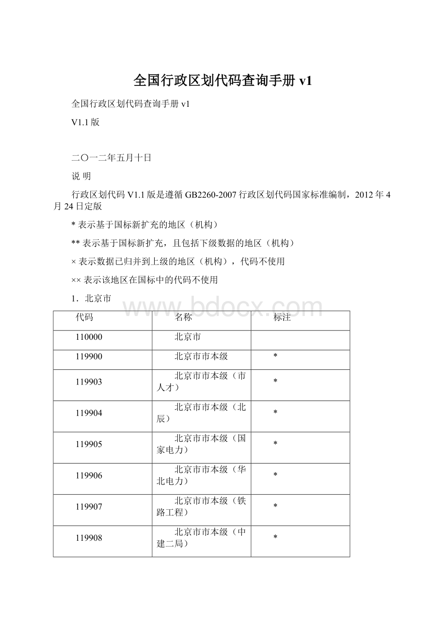 全国行政区划代码查询手册v1Word格式文档下载.docx