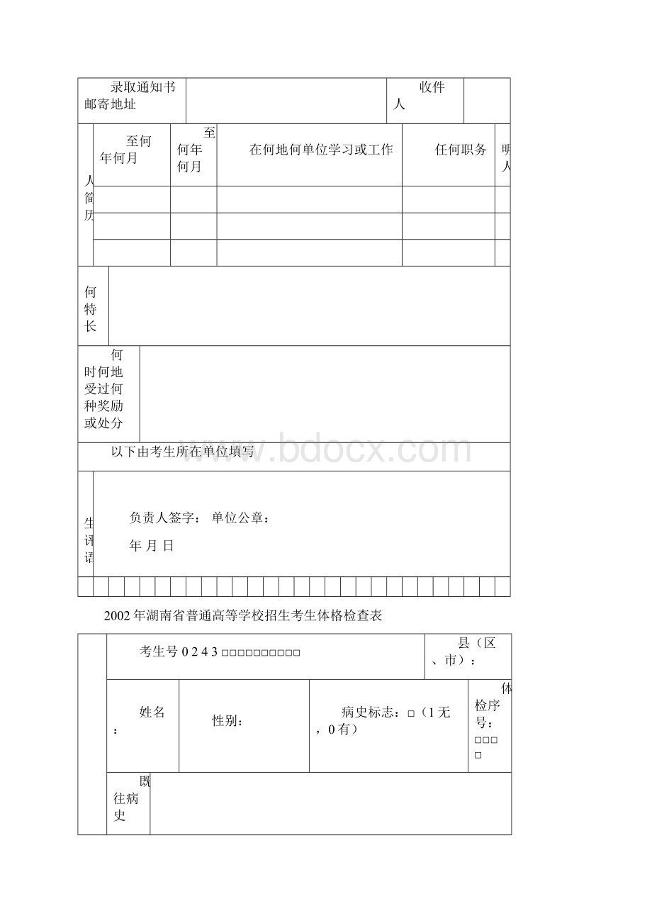 完整版湖南省普通高等学校招生考生报名登记表Word文档格式.docx_第2页