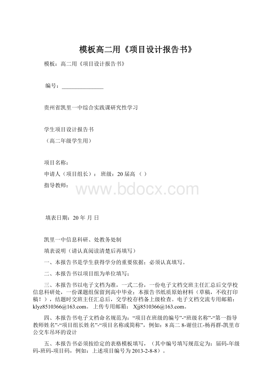 模板高二用《项目设计报告书》Word文档格式.docx