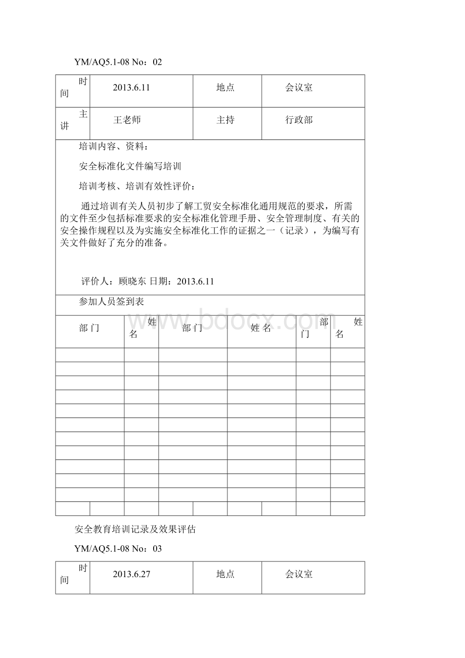 安全教育培训记录及效果评估Word格式.docx_第2页