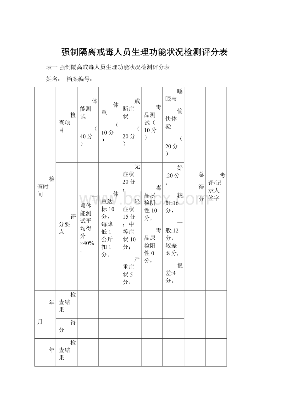 强制隔离戒毒人员生理功能状况检测评分表.docx