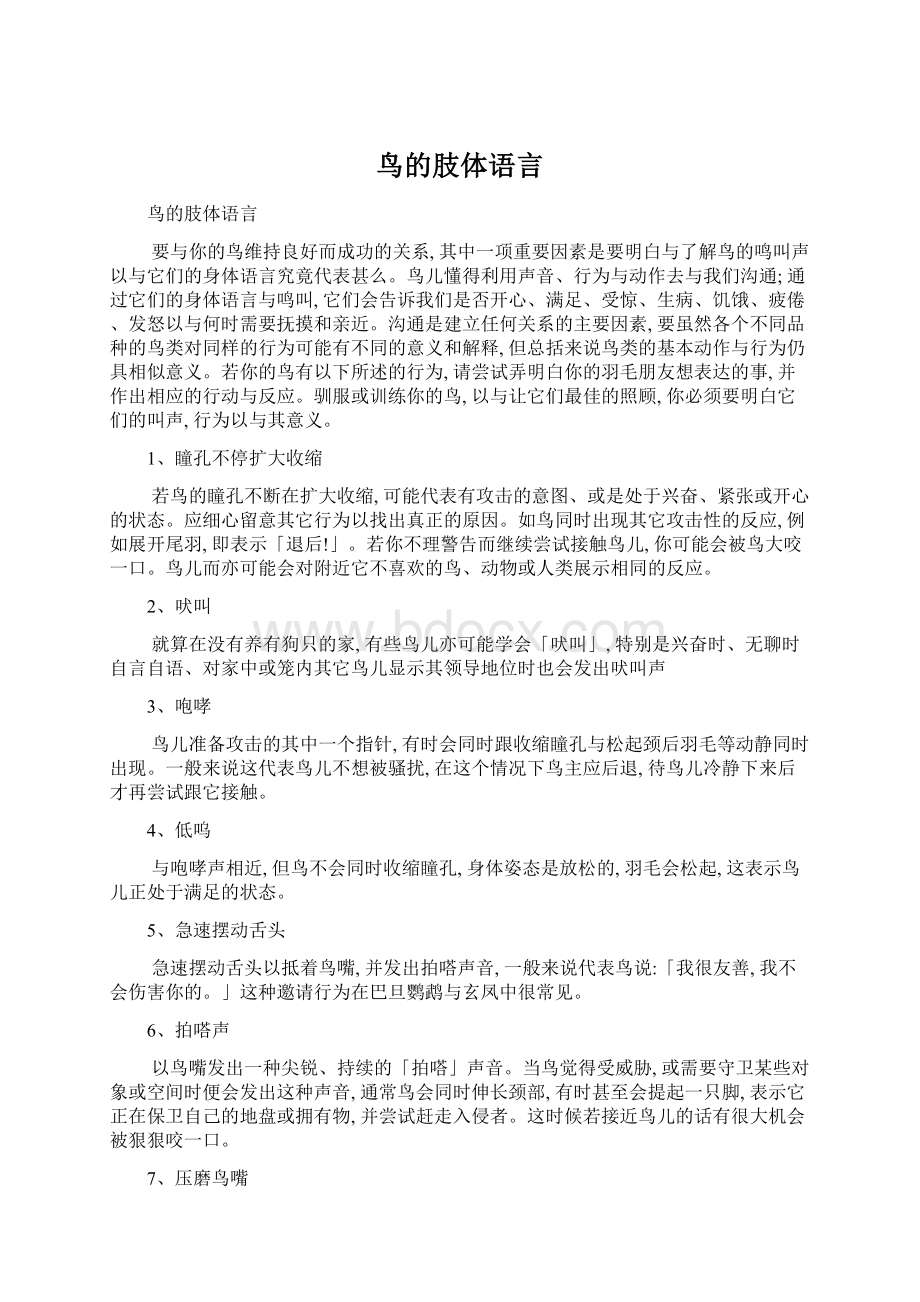 鸟的肢体语言Word文件下载.docx