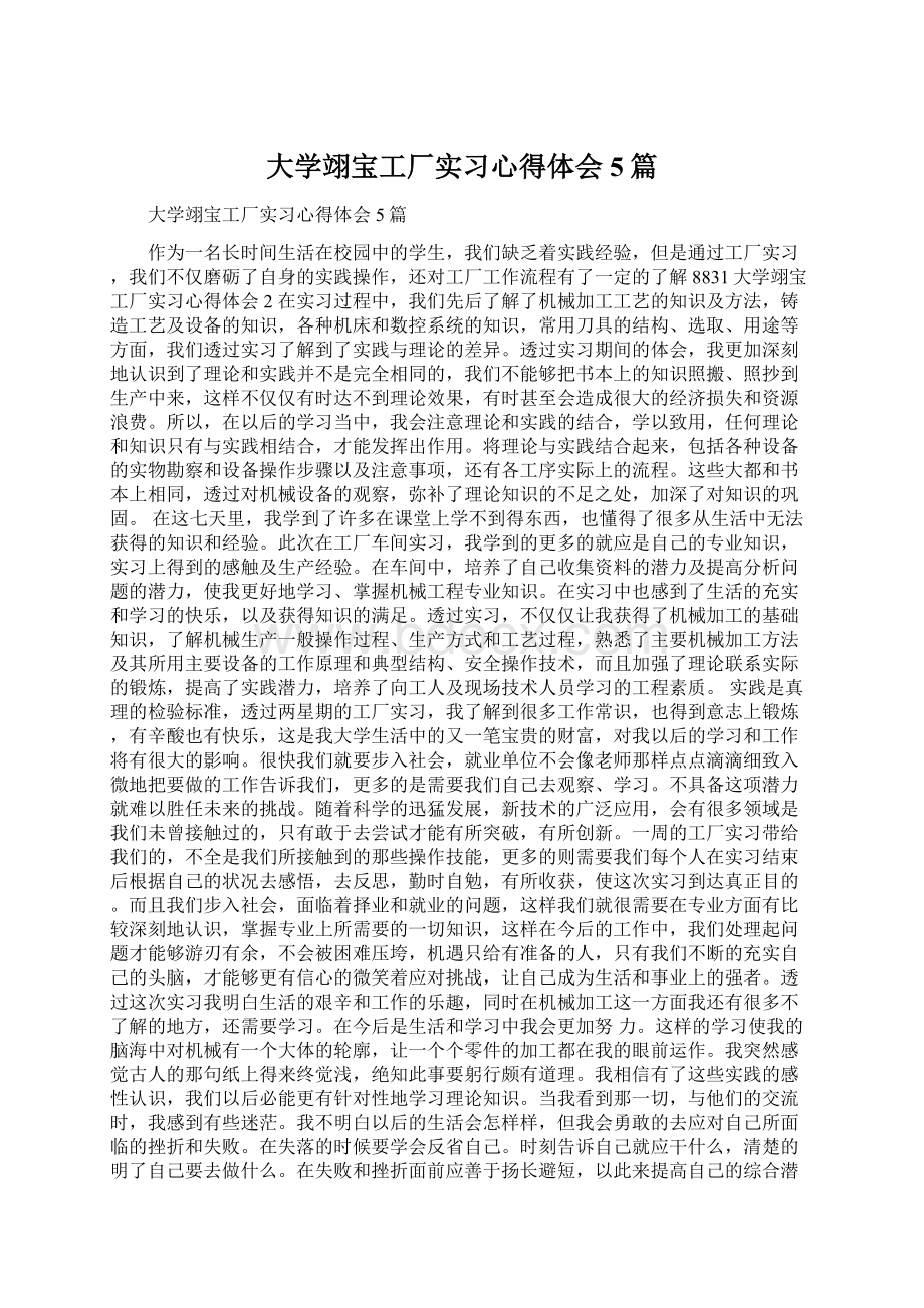 大学翊宝工厂实习心得体会5篇.docx