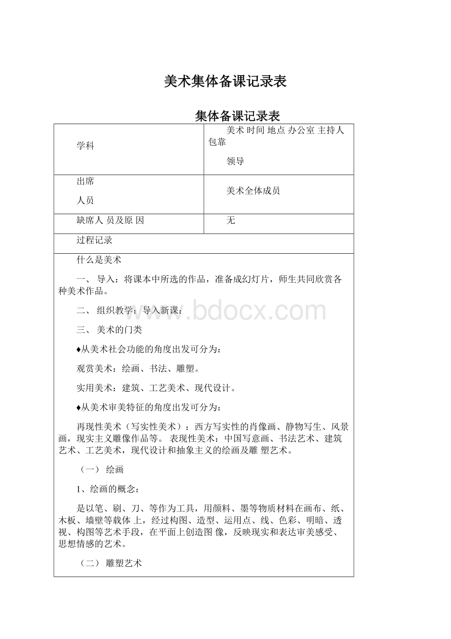 美术集体备课记录表.docx_第1页