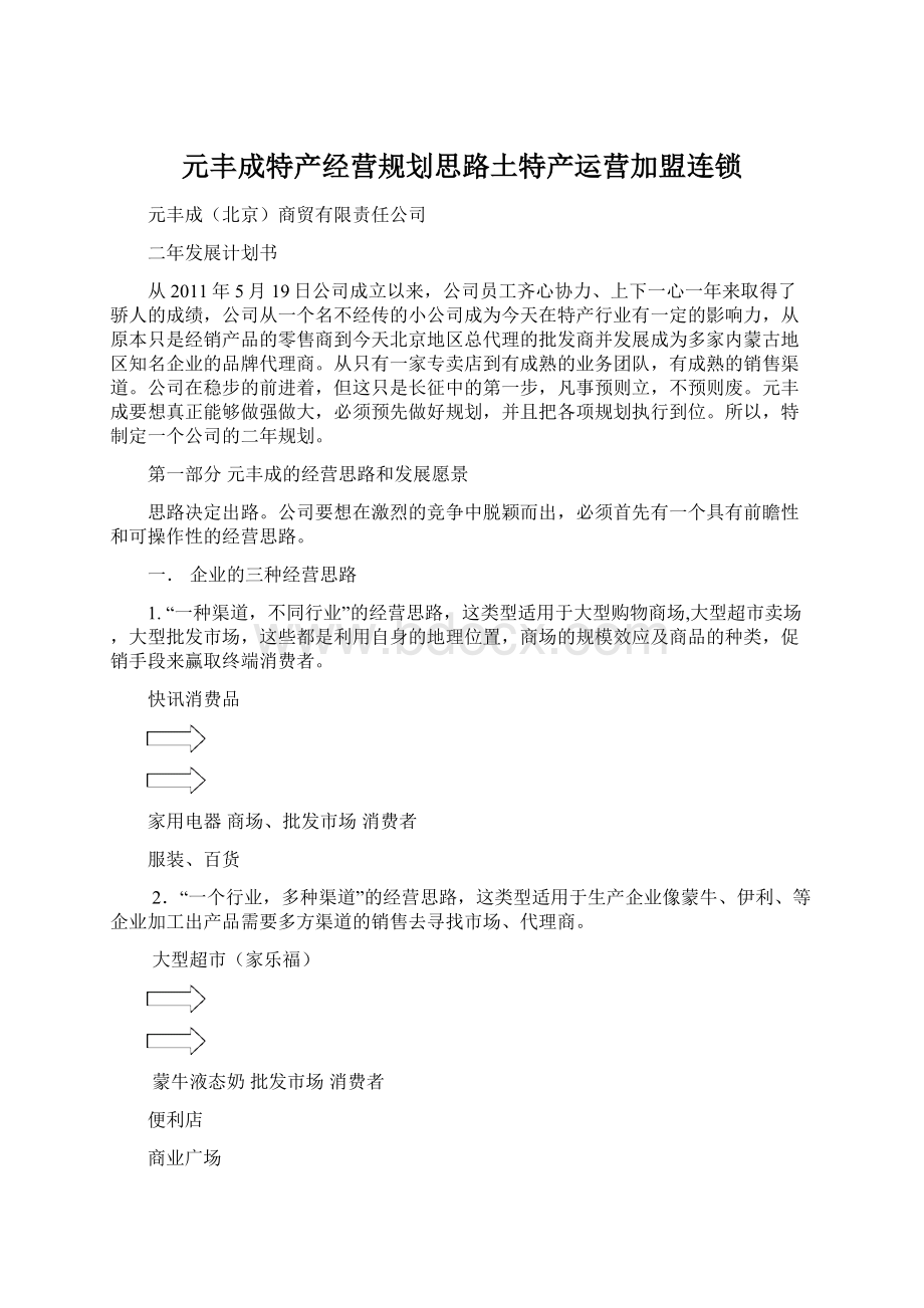 元丰成特产经营规划思路土特产运营加盟连锁Word下载.docx_第1页