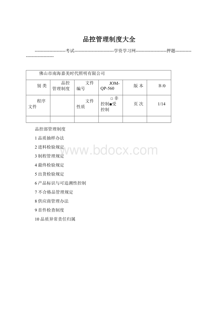 品控管理制度大全.docx_第1页