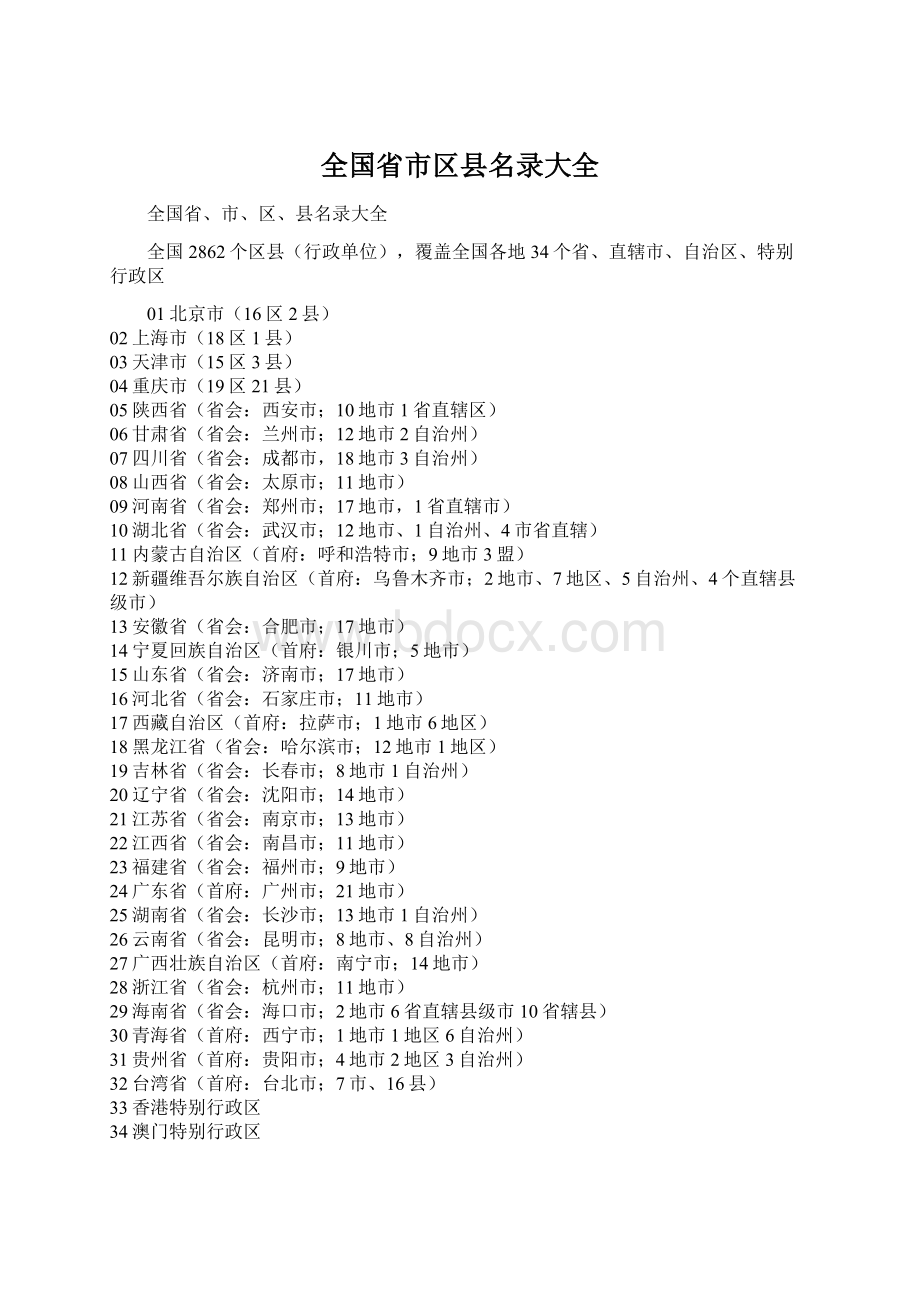 全国省市区县名录大全文档格式.docx