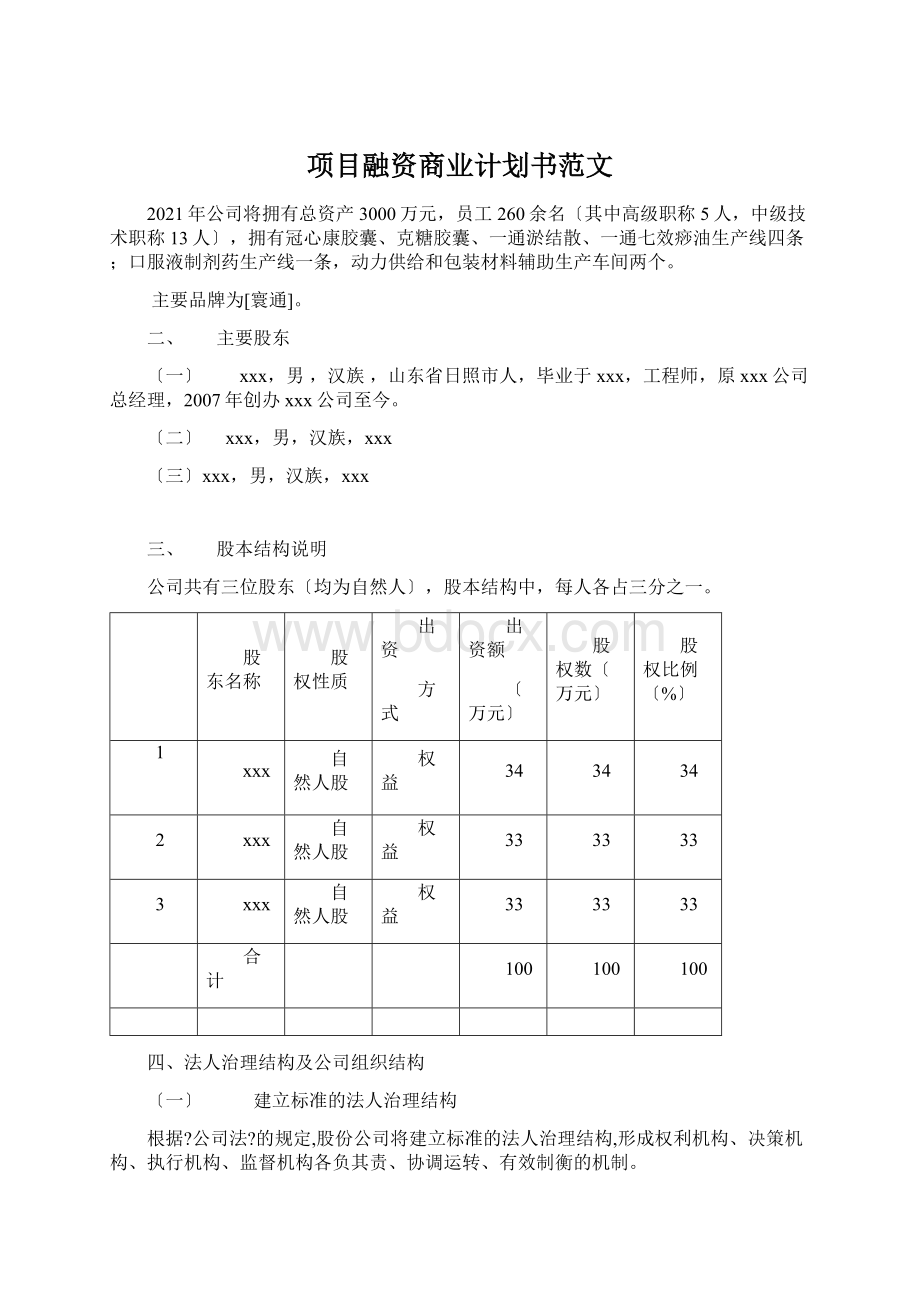 项目融资商业计划书范文文档格式.docx_第1页