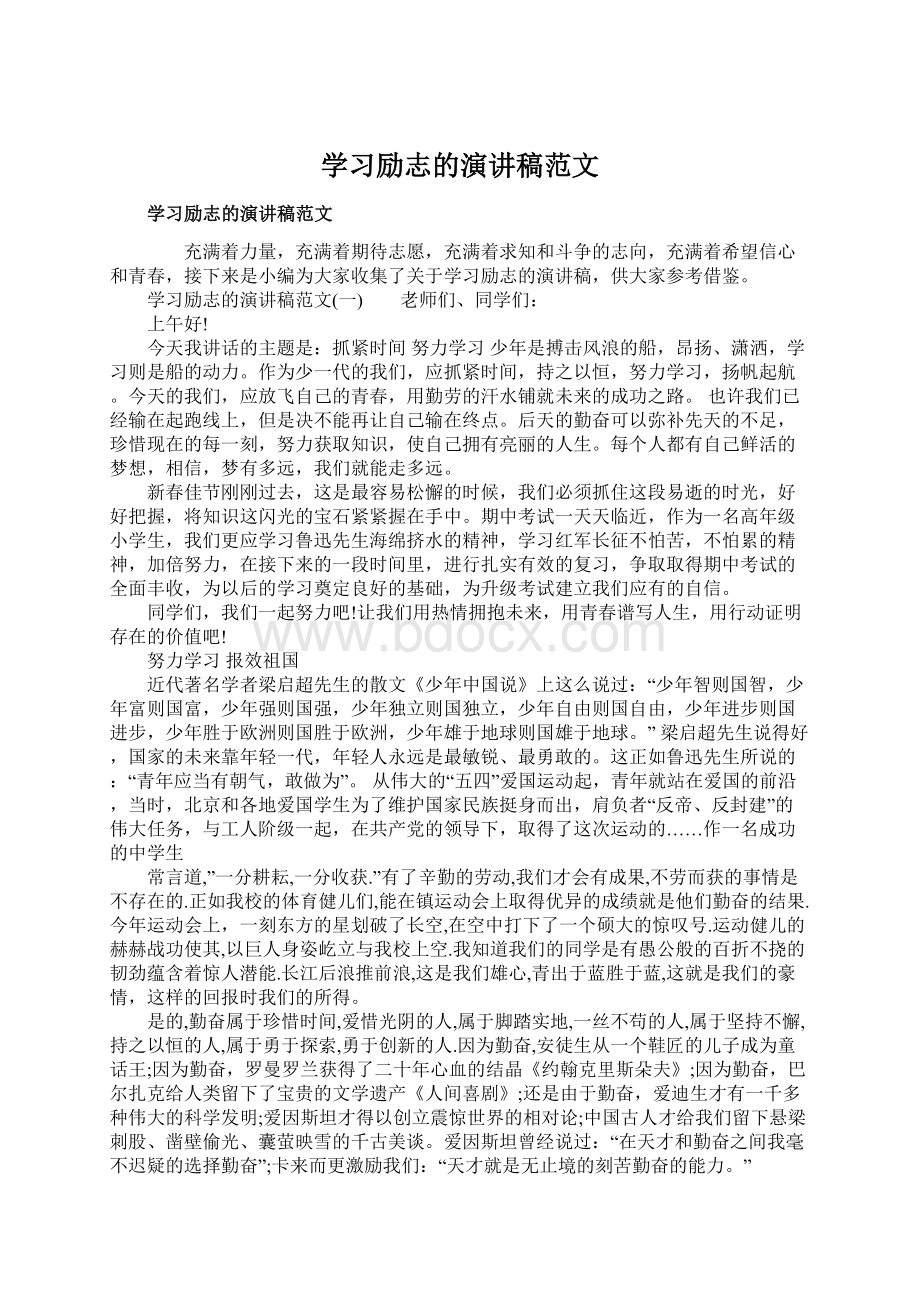 学习励志的演讲稿范文.docx