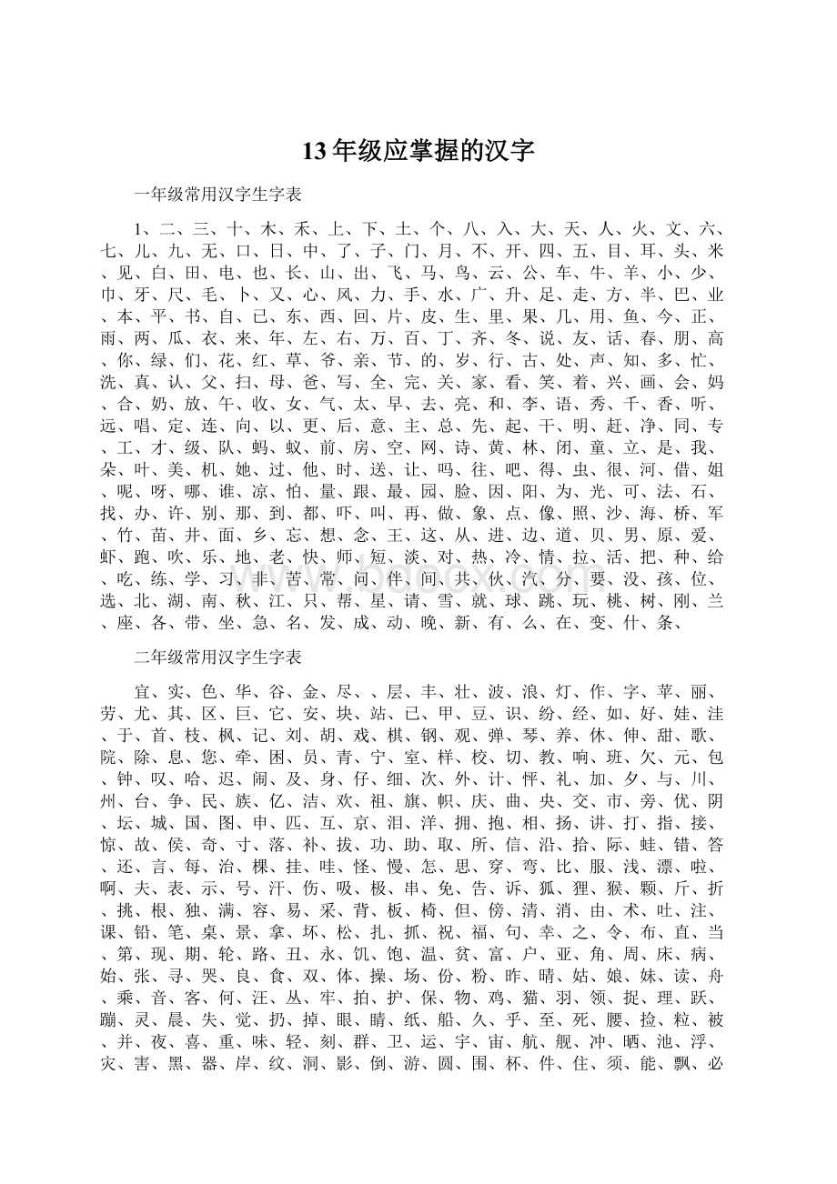 13年级应掌握的汉字.docx_第1页