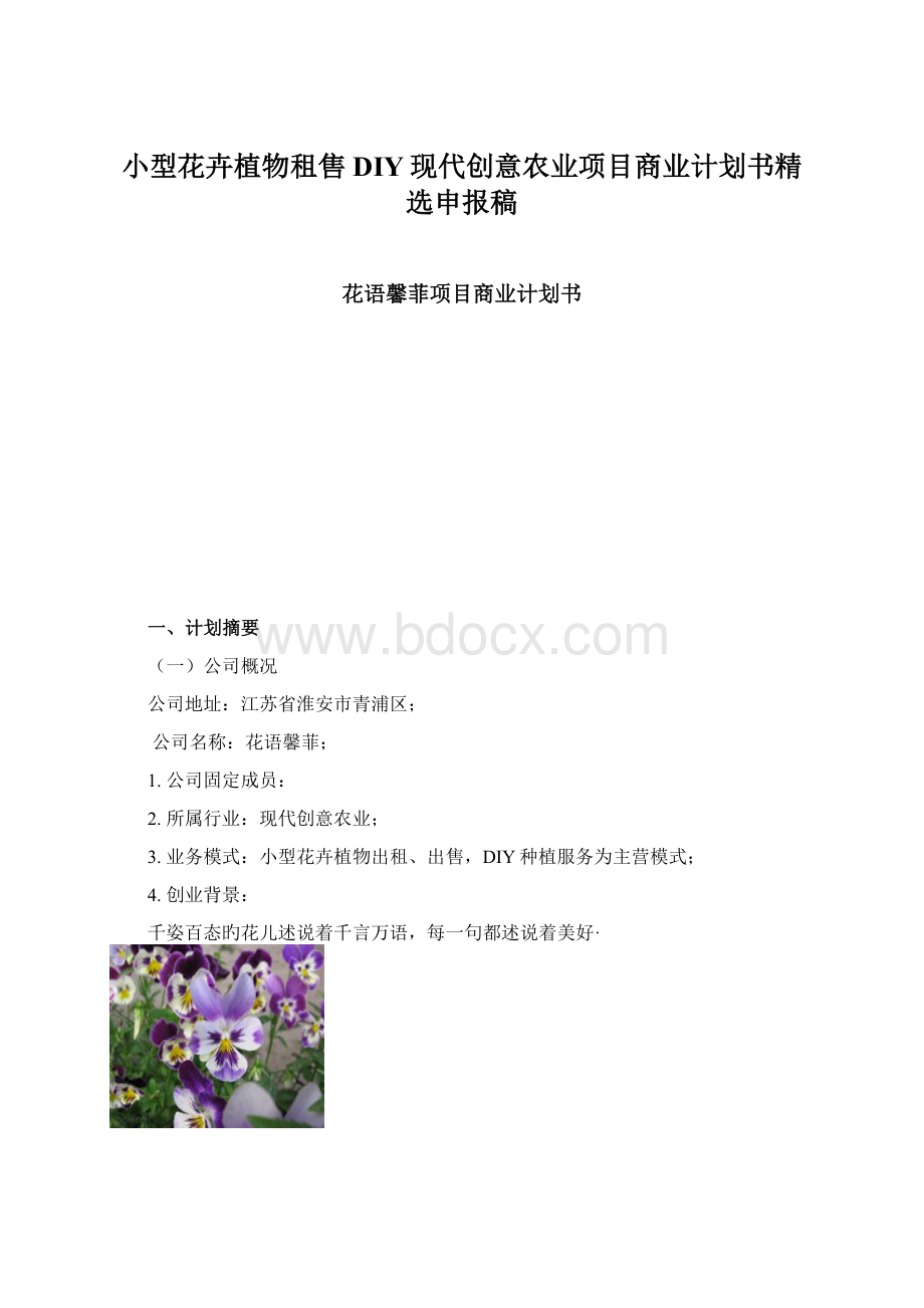 小型花卉植物租售DIY现代创意农业项目商业计划书精选申报稿.docx_第1页