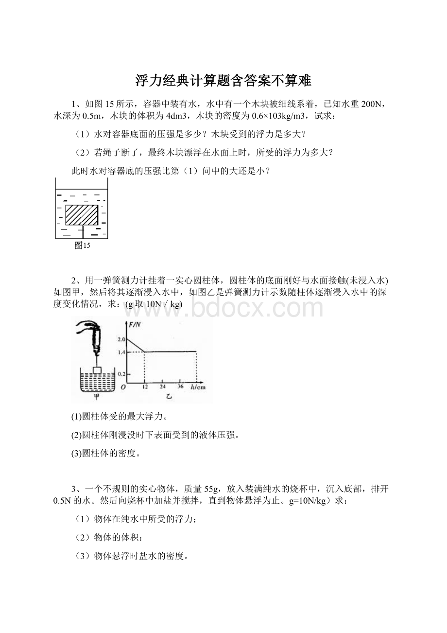 浮力经典计算题含答案不算难.docx_第1页