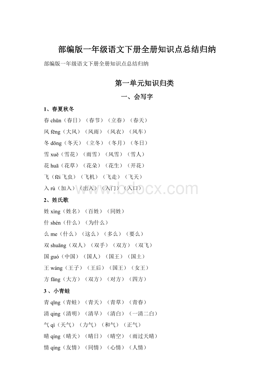 部编版一年级语文下册全册知识点总结归纳.docx_第1页