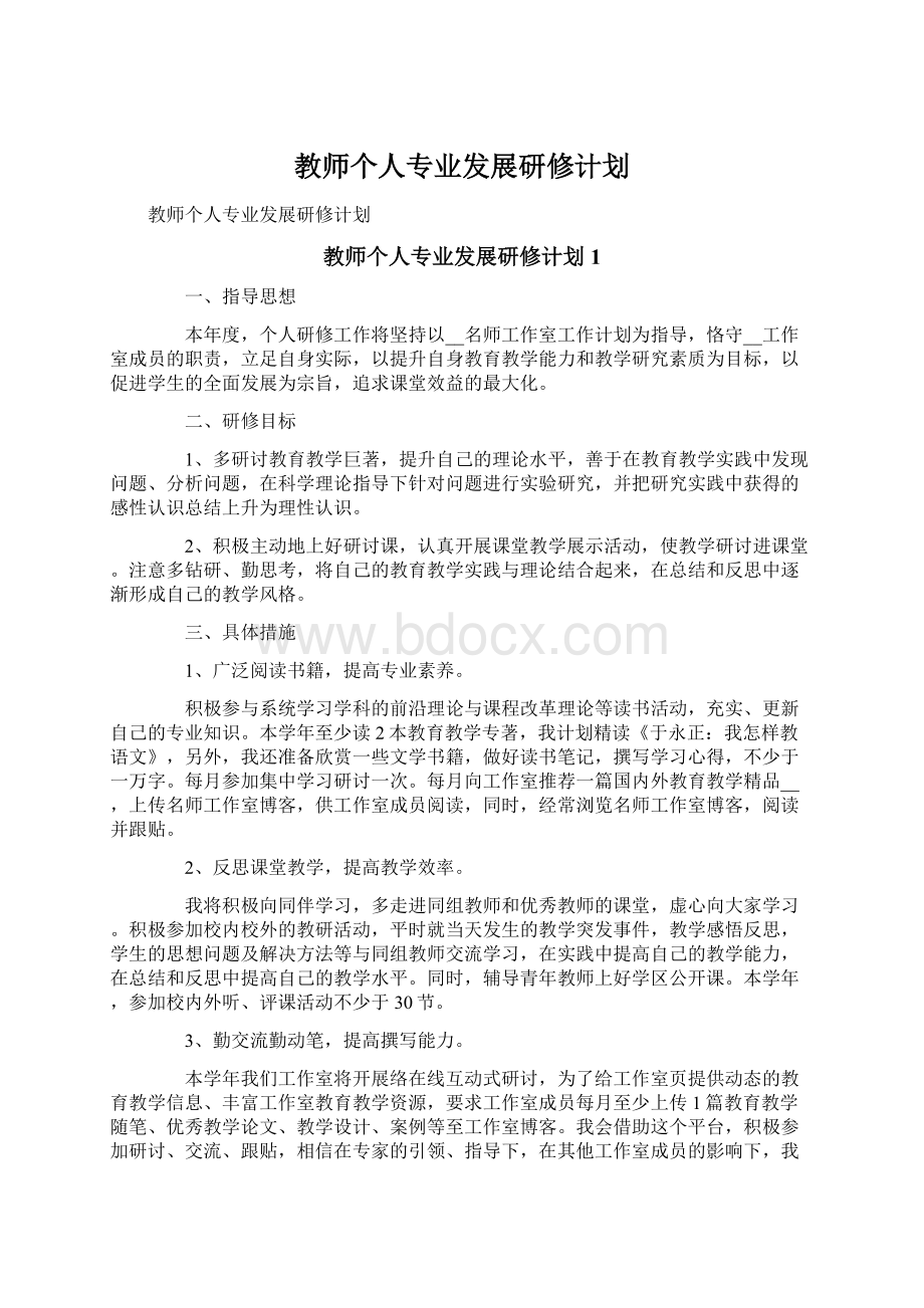 教师个人专业发展研修计划.docx_第1页