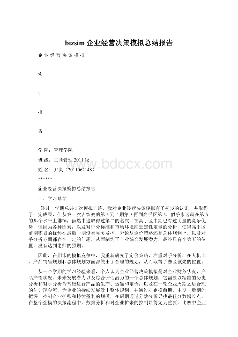 bizsim企业经营决策模拟总结报告.docx