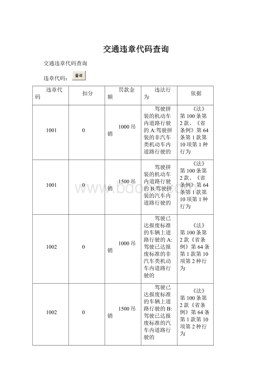 交通违章代码查询.docx