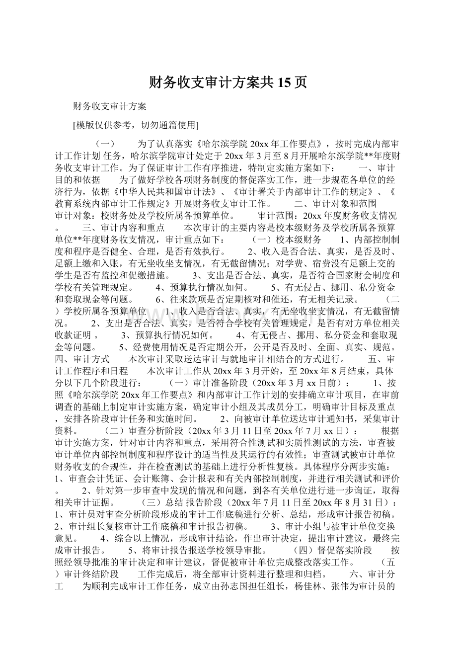 财务收支审计方案共15页.docx_第1页