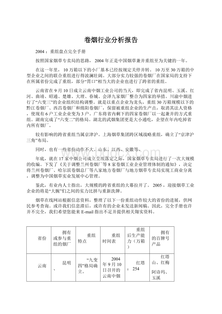 卷烟行业分析报告Word文档下载推荐.docx