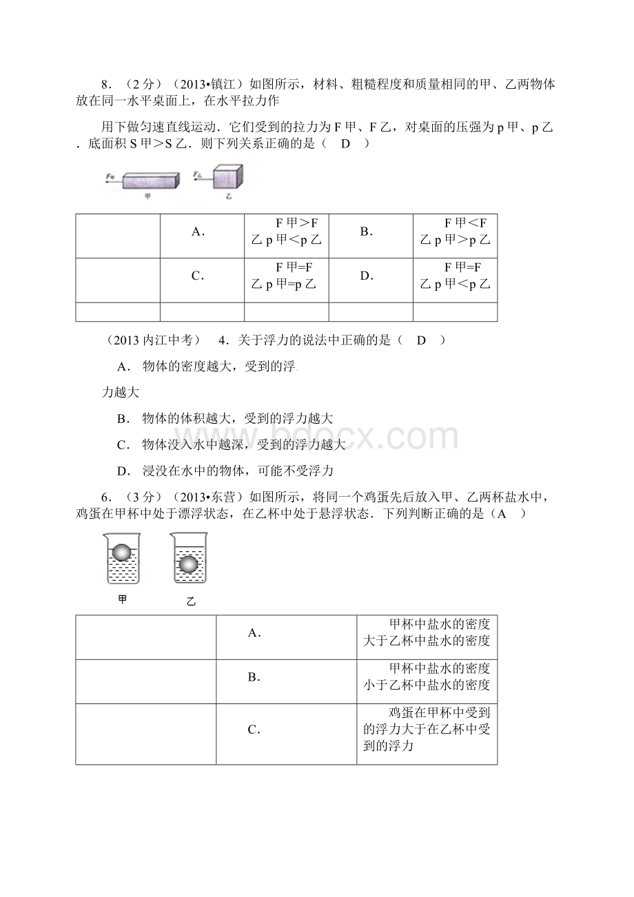 中考复习中考物理试题分类汇编7压强与浮力含答案.docx_第2页