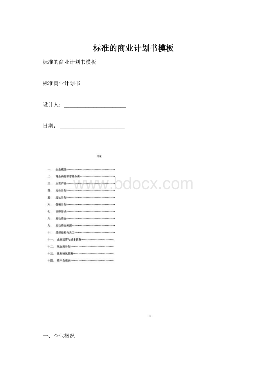 标准的商业计划书模板文档格式.docx_第1页