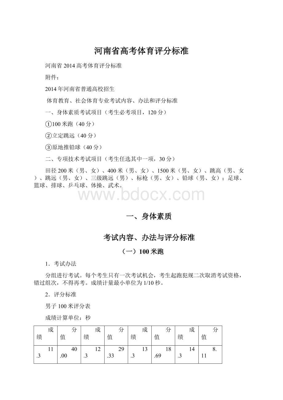 河南省高考体育评分标准Word格式文档下载.docx