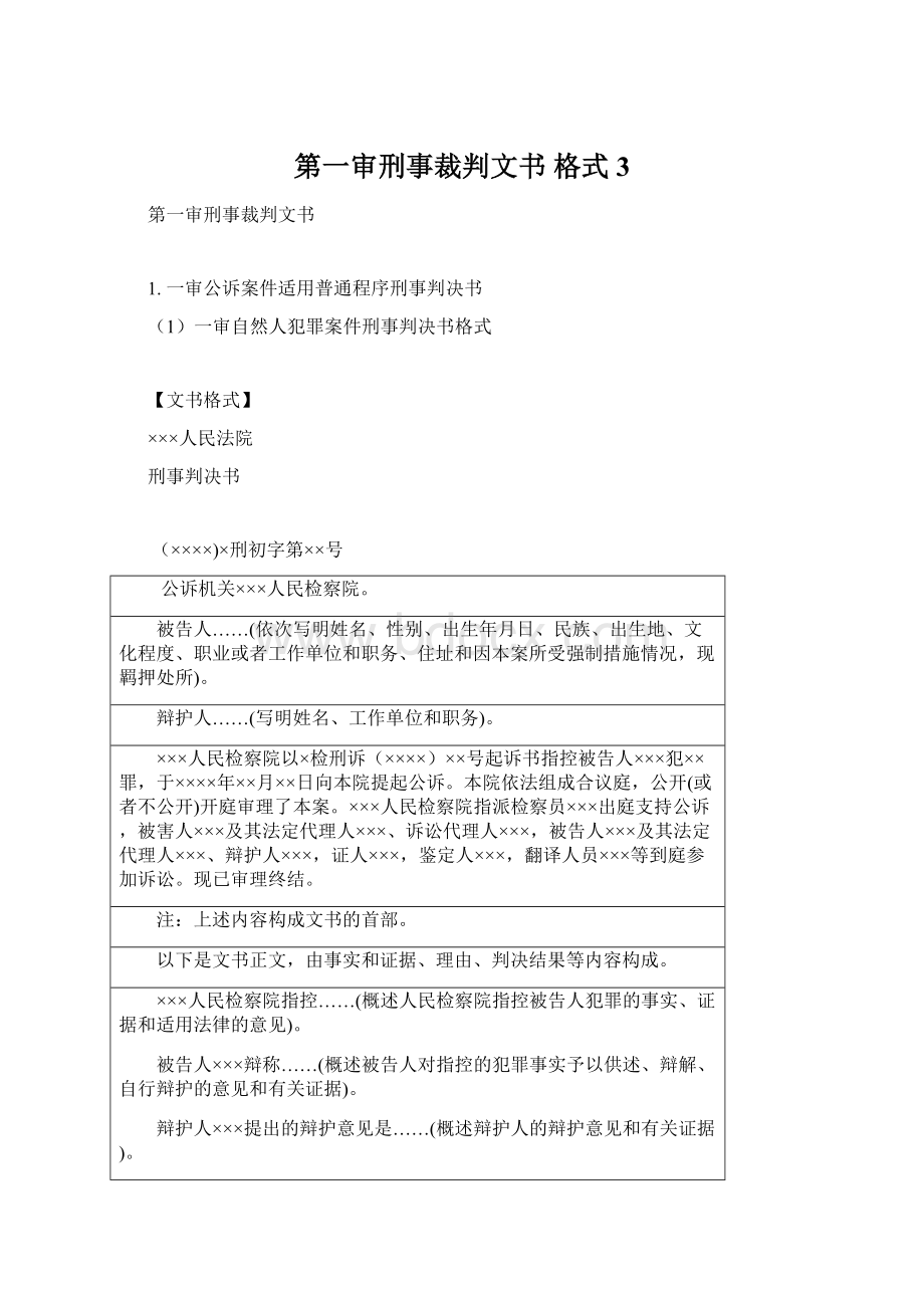 第一审刑事裁判文书 格式3Word格式.docx_第1页