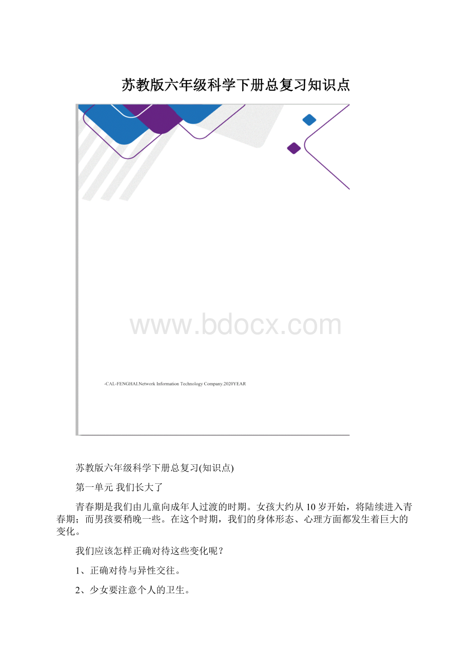 苏教版六年级科学下册总复习知识点.docx