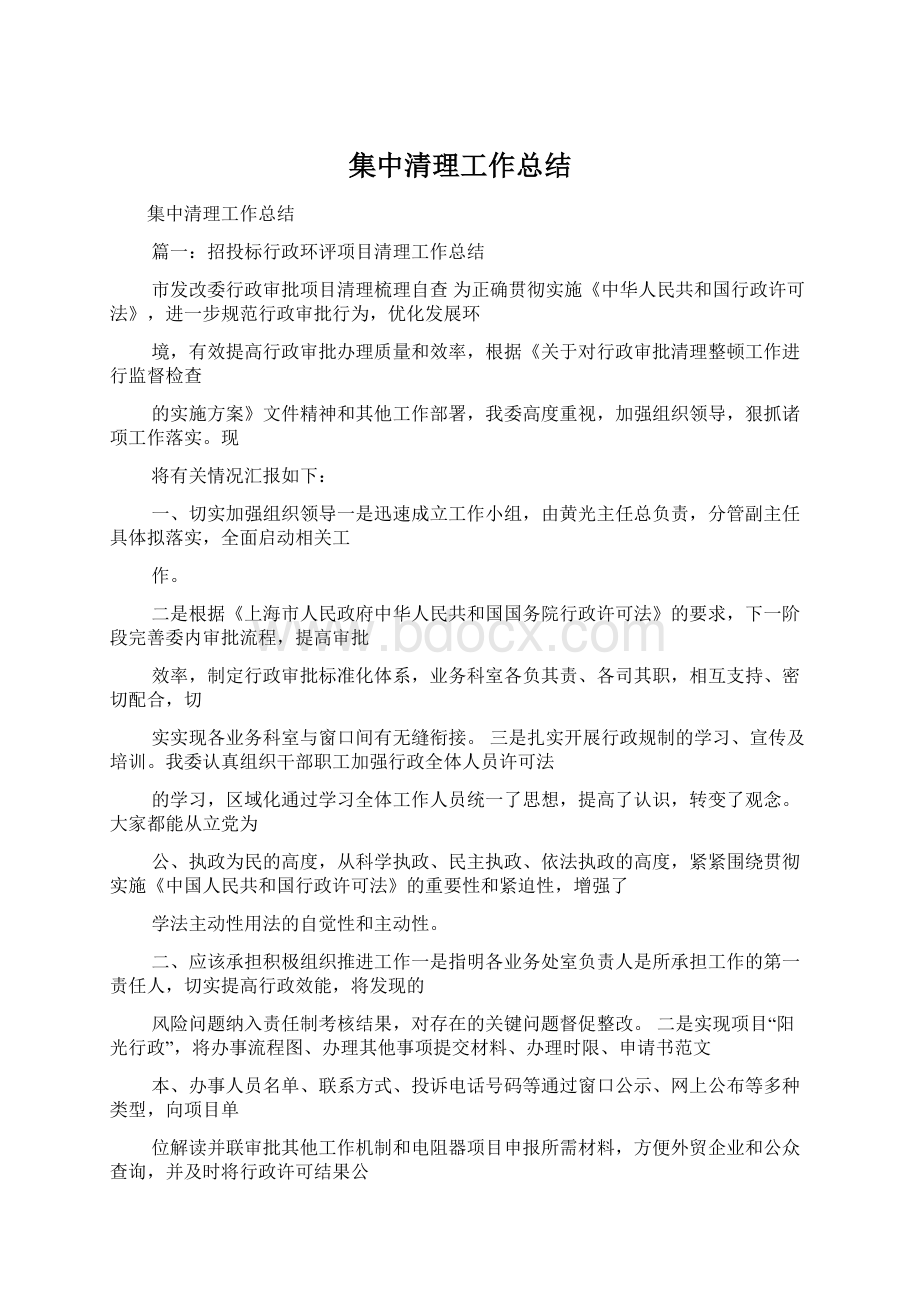 集中清理工作总结Word下载.docx