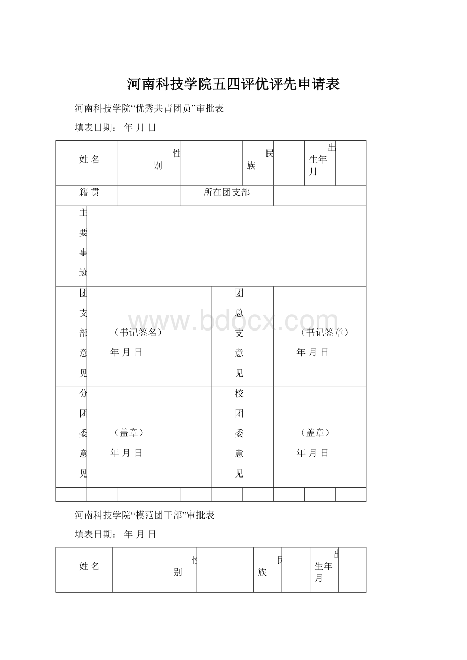 河南科技学院五四评优评先申请表.docx_第1页