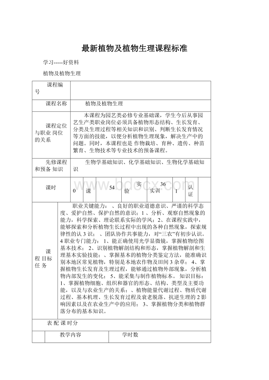 最新植物及植物生理课程标准Word下载.docx