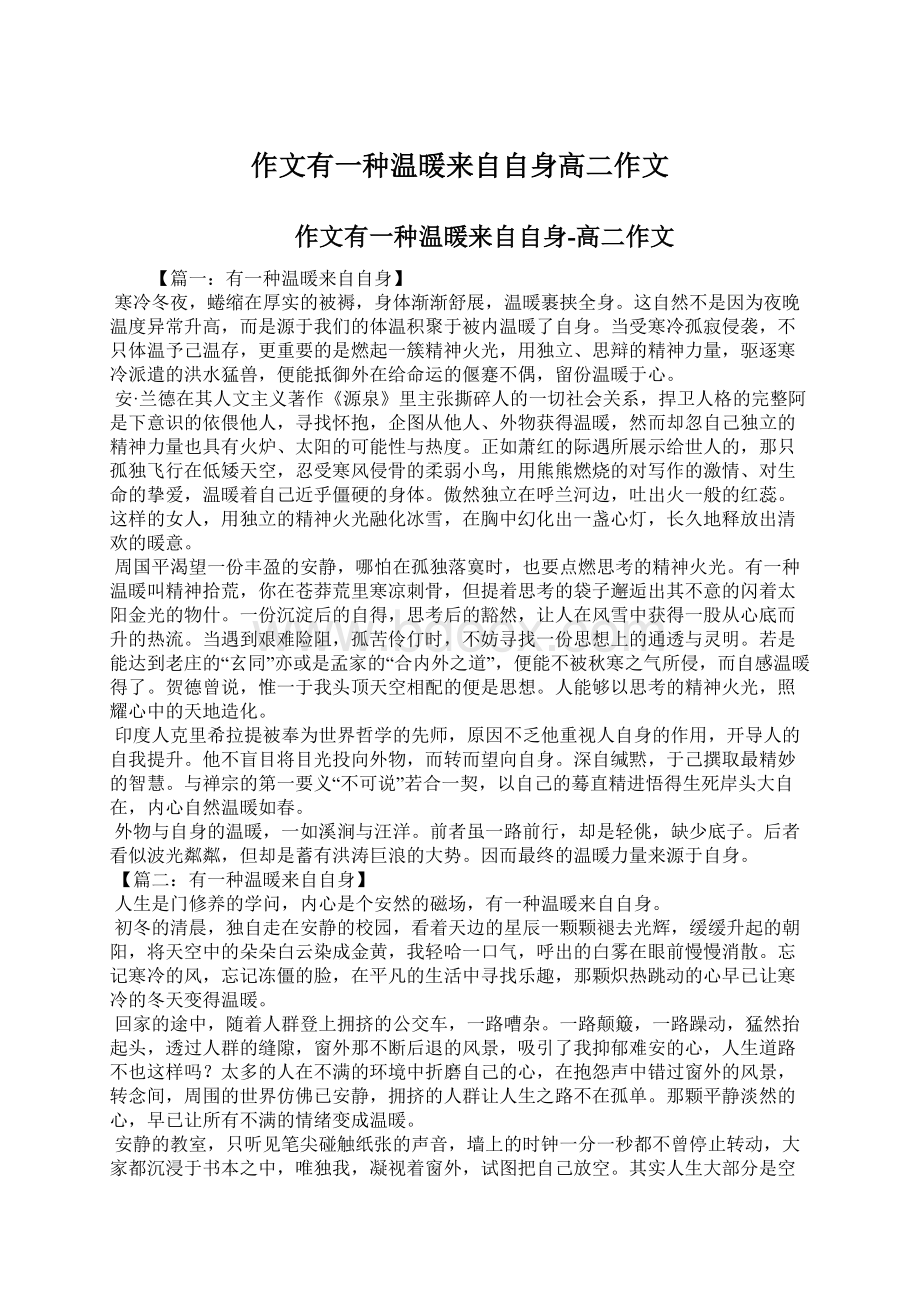 作文有一种温暖来自自身高二作文Word文档格式.docx