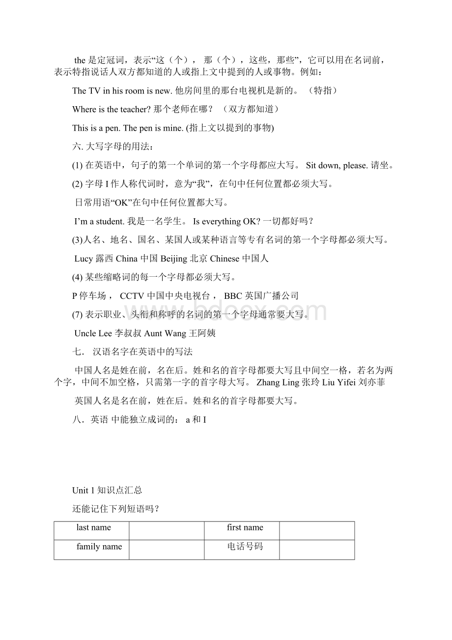 推荐初一上学期英语期中考试复习知识点doc.docx_第3页