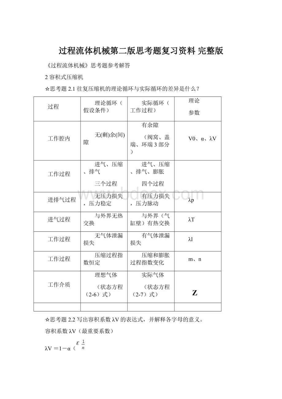 过程流体机械第二版思考题复习资料 完整版.docx_第1页