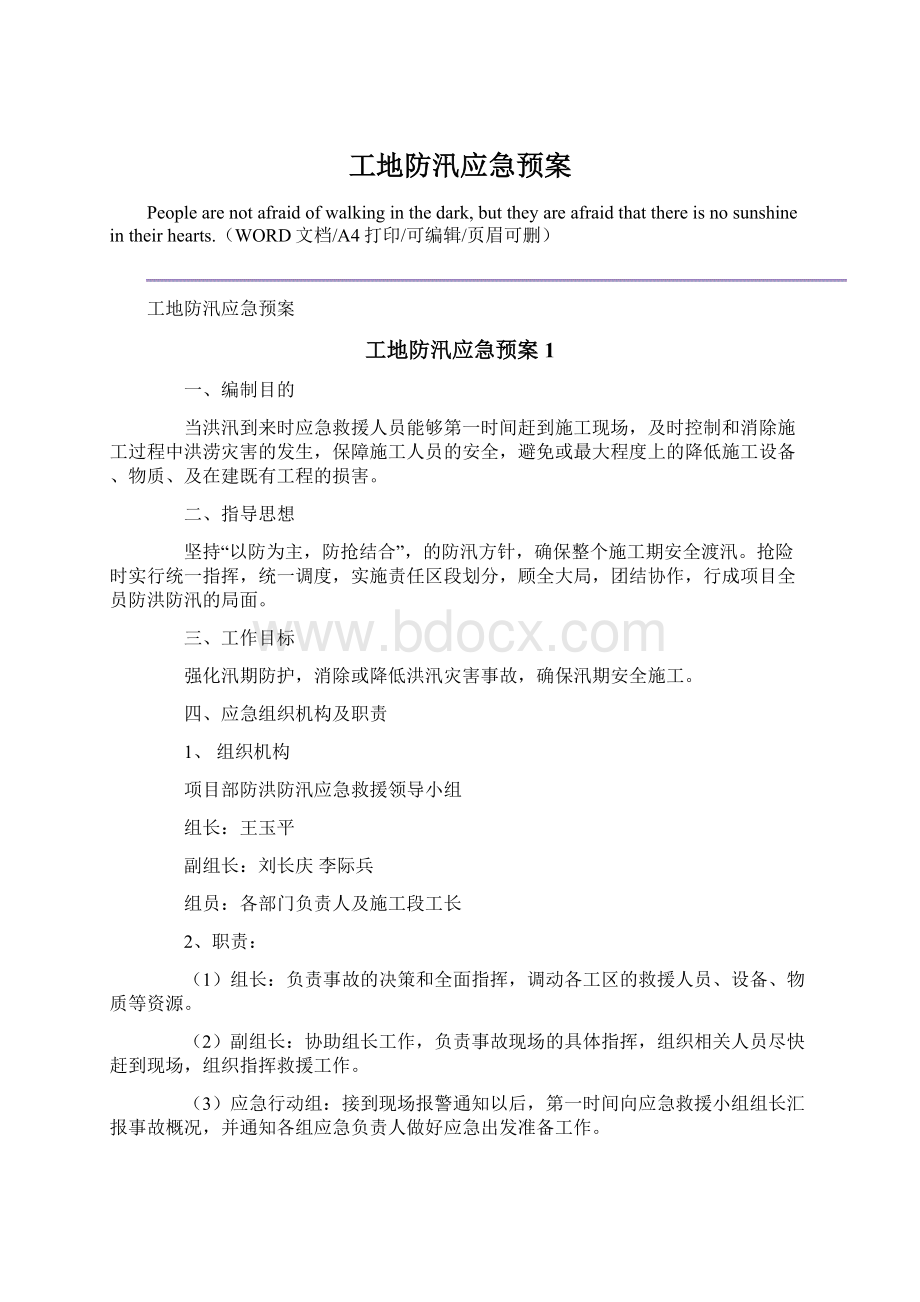 工地防汛应急预案文档格式.docx