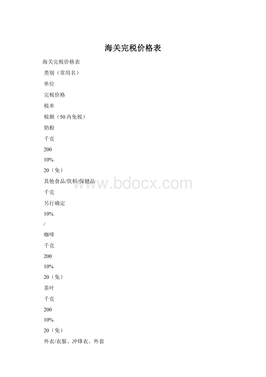 海关完税价格表.docx