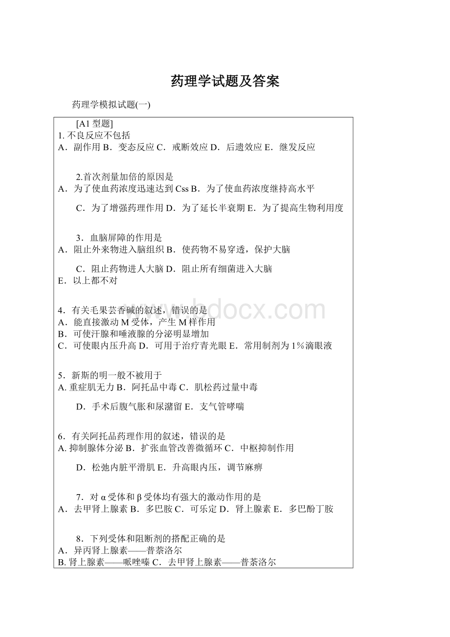 药理学试题及答案.docx