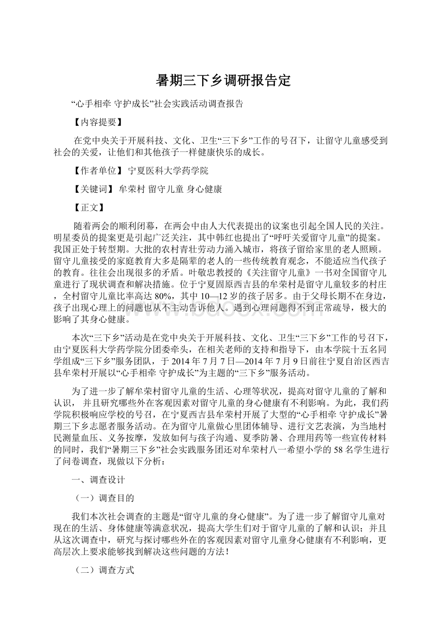 暑期三下乡调研报告定文档格式.docx_第1页