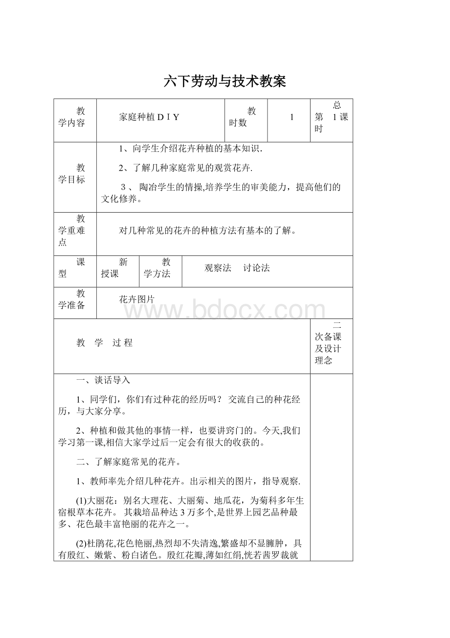 六下劳动与技术教案文档格式.docx