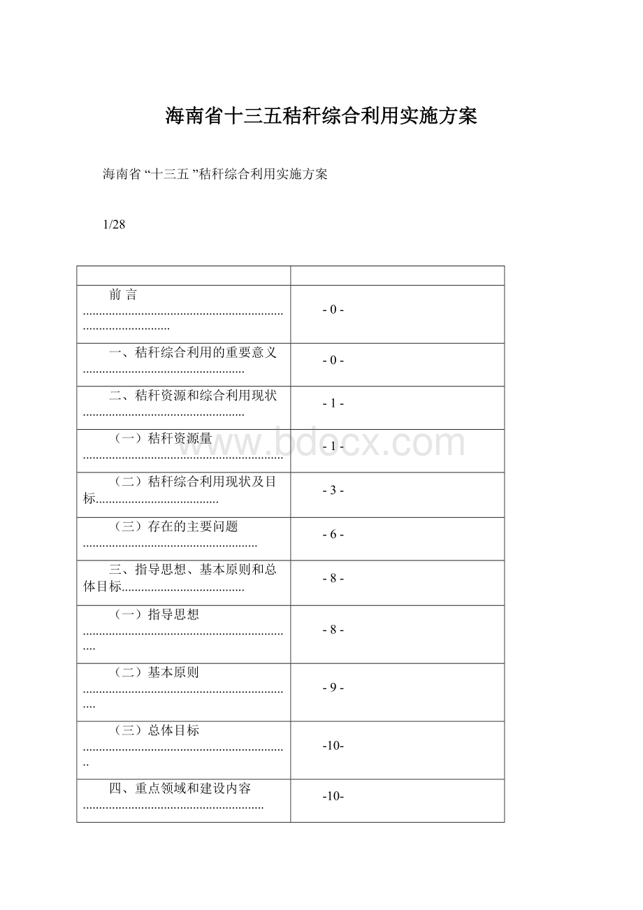 海南省十三五秸秆综合利用实施方案.docx